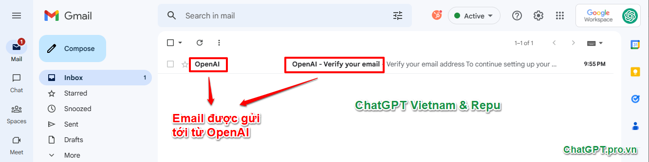 Hướng dẫn xác thực Email khi đăng ký ChatGPT - Bước 1: tìm email từ OpenAI
