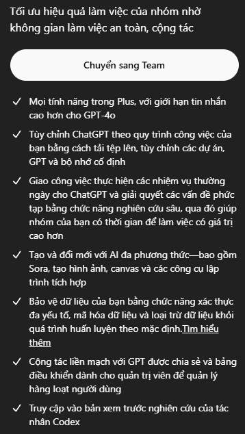 Tài khoản ChatGPT Team