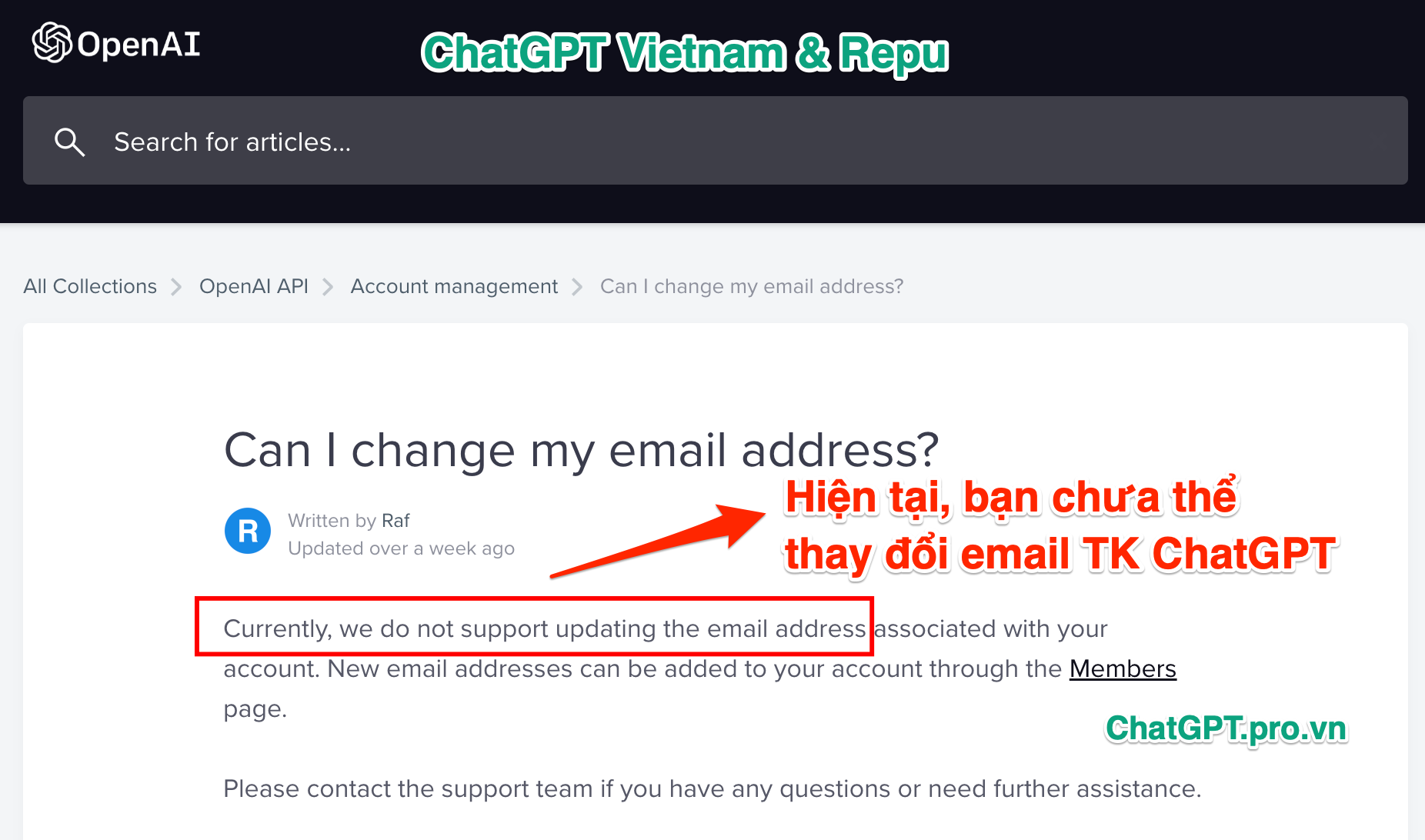 Hướng dẫn cách thay đổi email tài khoản ChatGPT từ ChatGPT Vietnam & Repu
